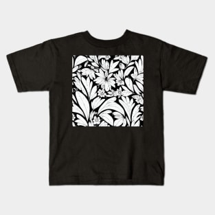 Vintage Floral Cottagecore  Romantic Flower Peony Rose Design Black and White Kids T-Shirt